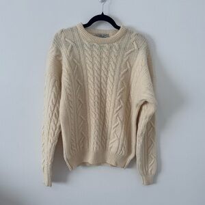 Andre Bini Classics 100% Wool Cable Knit Sweater Cream Ivory Size Large